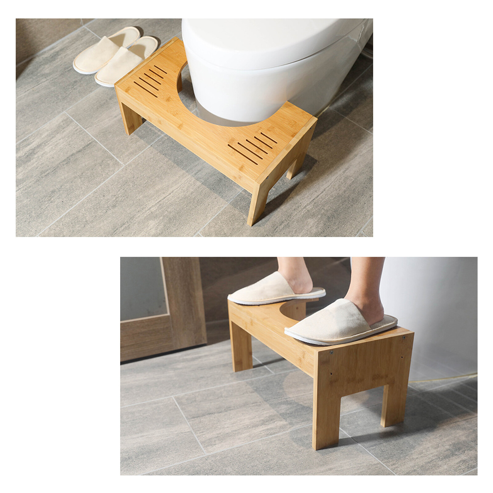 Bamboo Adjustable Toilet Stool, 7-9 Inches Bamboo Potty Stool, Poop Stool