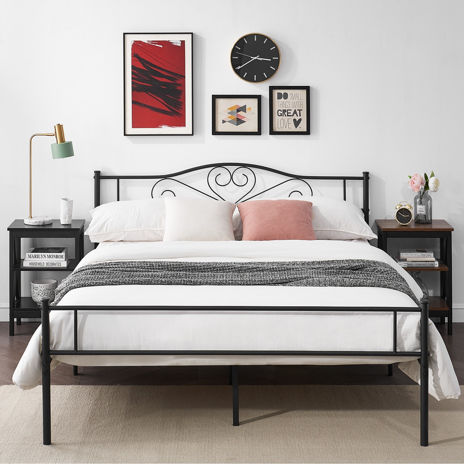Queen Metal Bed Frame Platform with Headboard & Footboard Easy Assembly Black