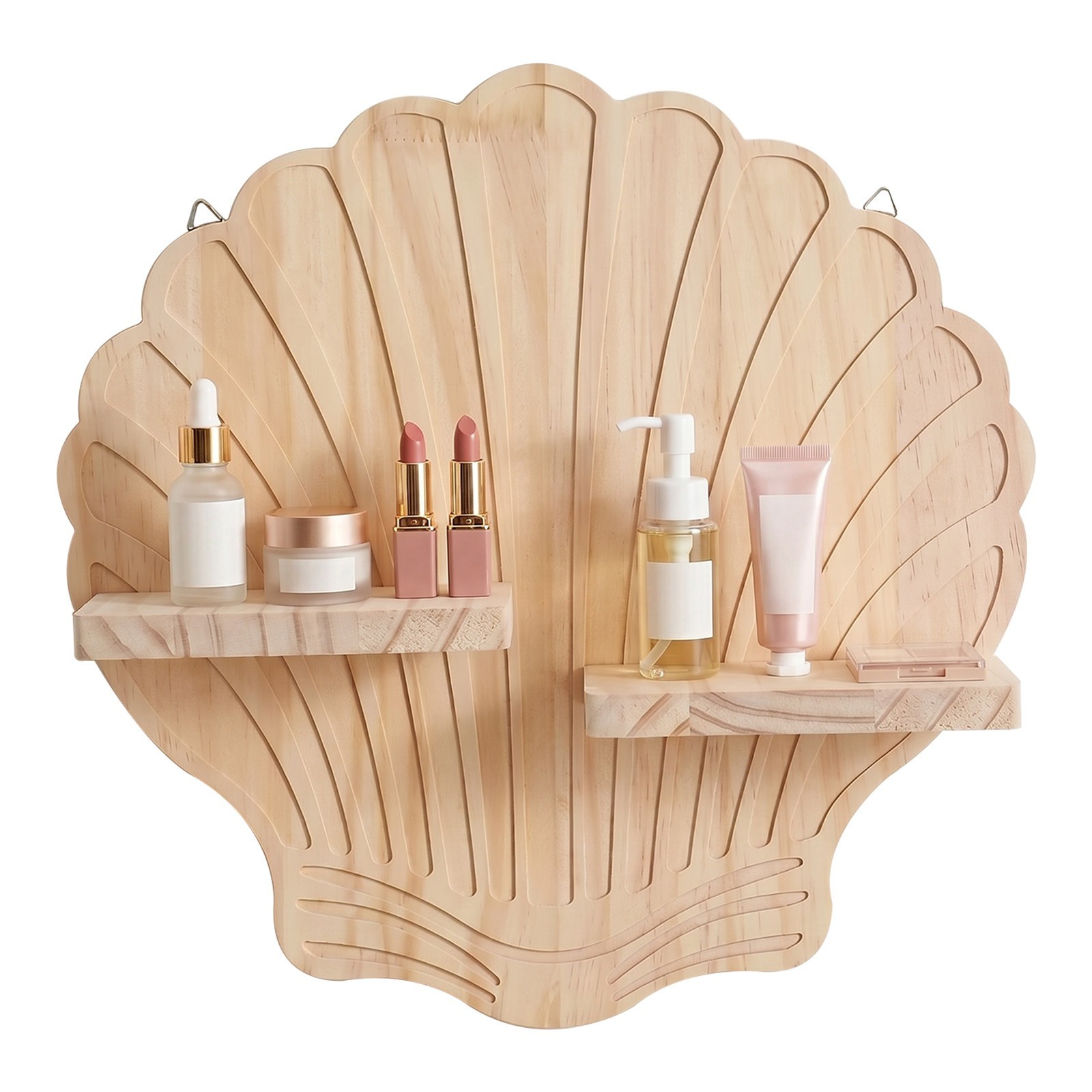 Boho Floating Wall Mounted Display Shelf Shell Shape Wooden Shelves Wall Decor