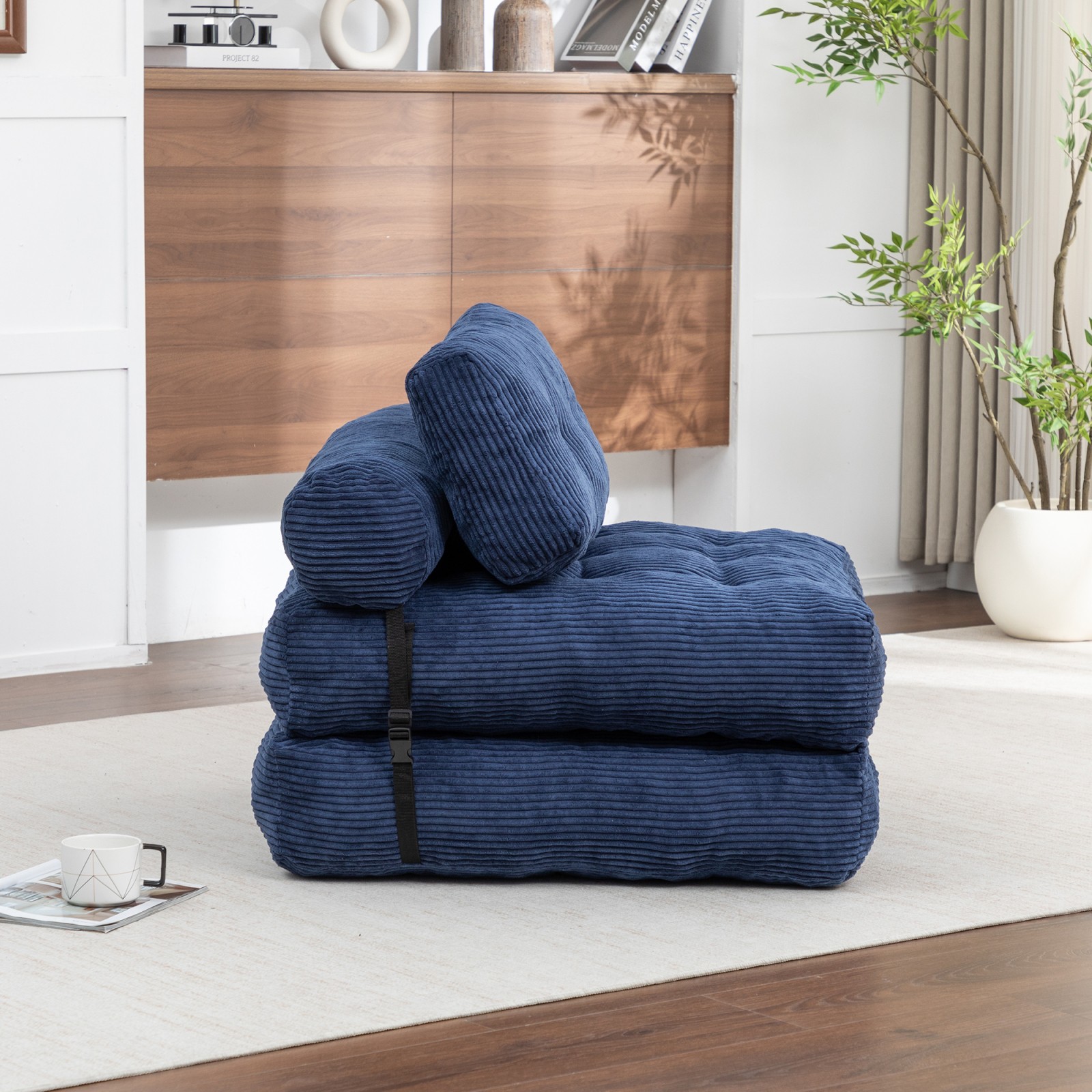 Folding Sofa Bed Sleeper Chair with Pillow, Dark Blue, 34.7″x68.5″