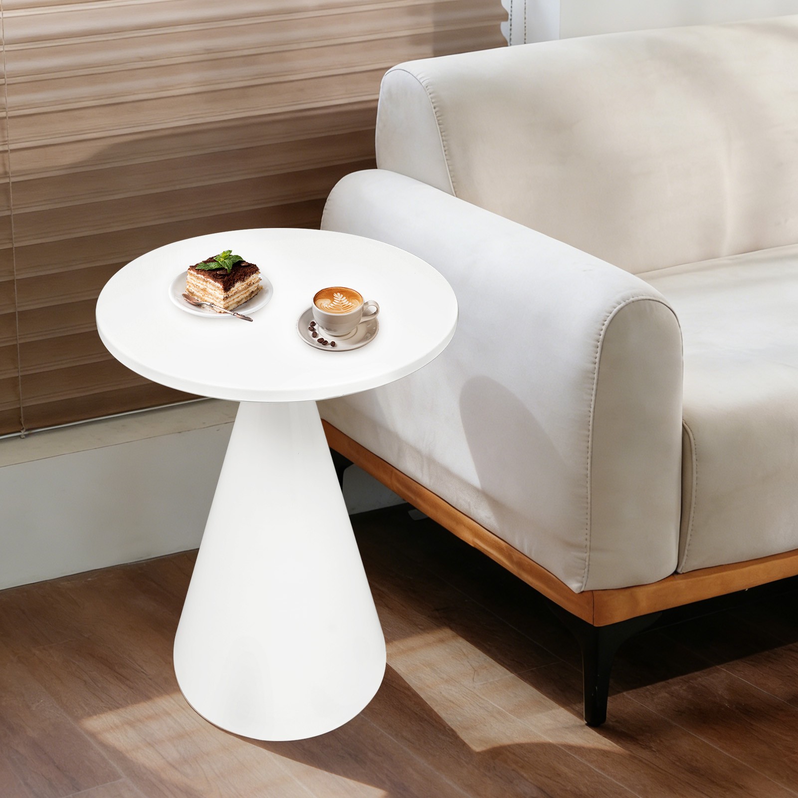 39.5cm Round Coffee Table,Floorstanding Metal Coffee Table, White Side Table