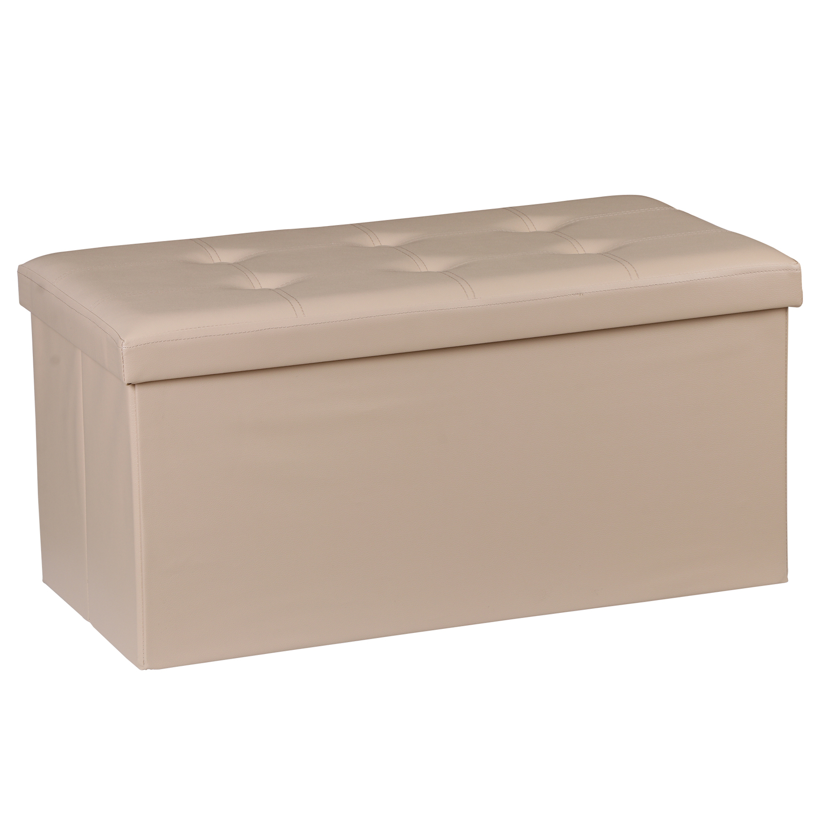 Durable 30″ Ottoman Storage Bench Chest Folding Footstool W/Removable Lid Beige