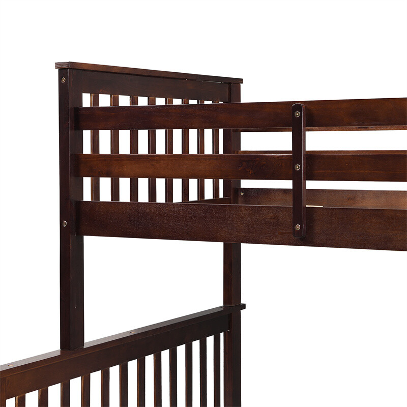 Twin Over Full Bunk Bed with 2 Storage Drawers Convertible Platform Bed Espresso