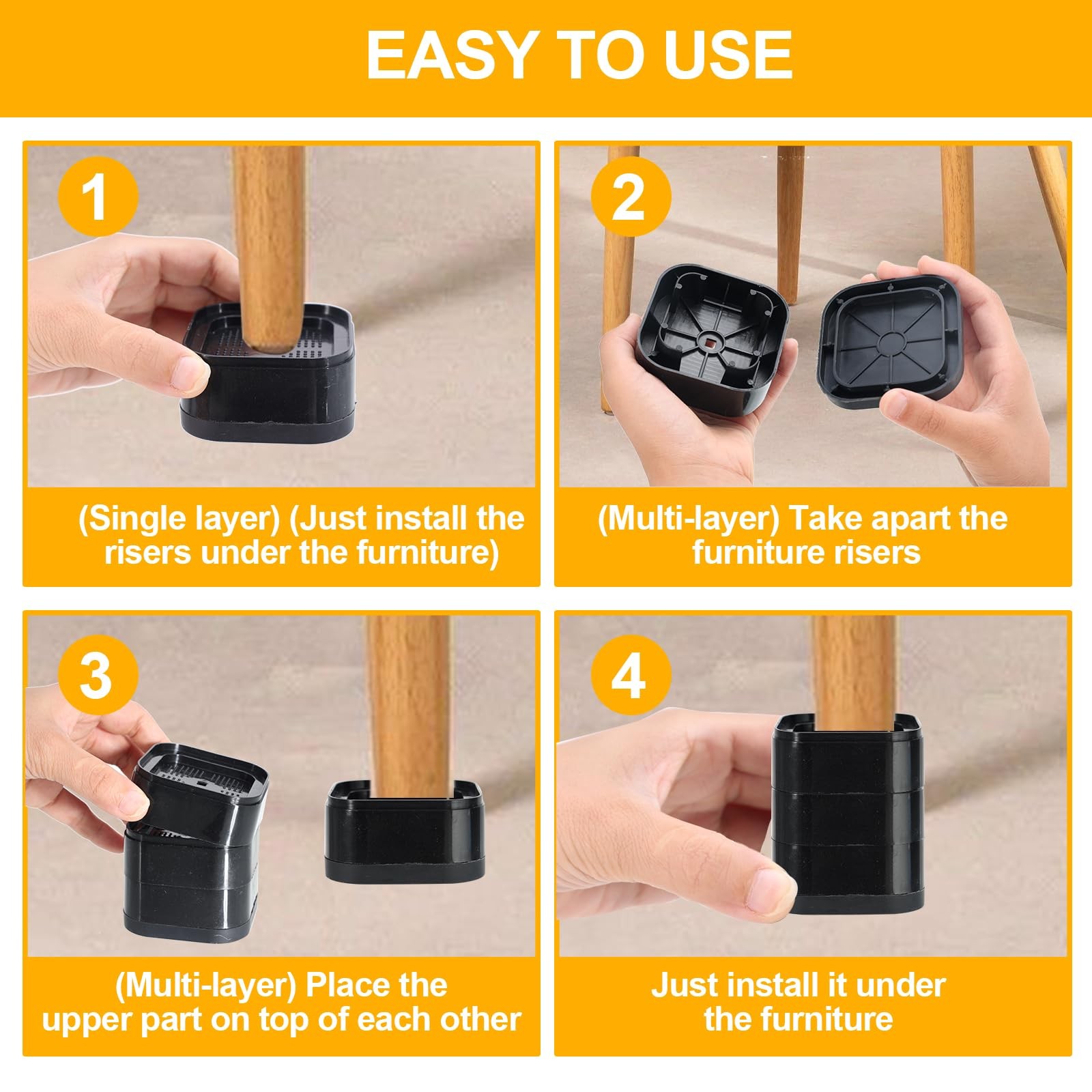 8Pack Furniture Risers Adjustable Bed Risers Heavy Duty Lifts Height 1 Or 2 Inch