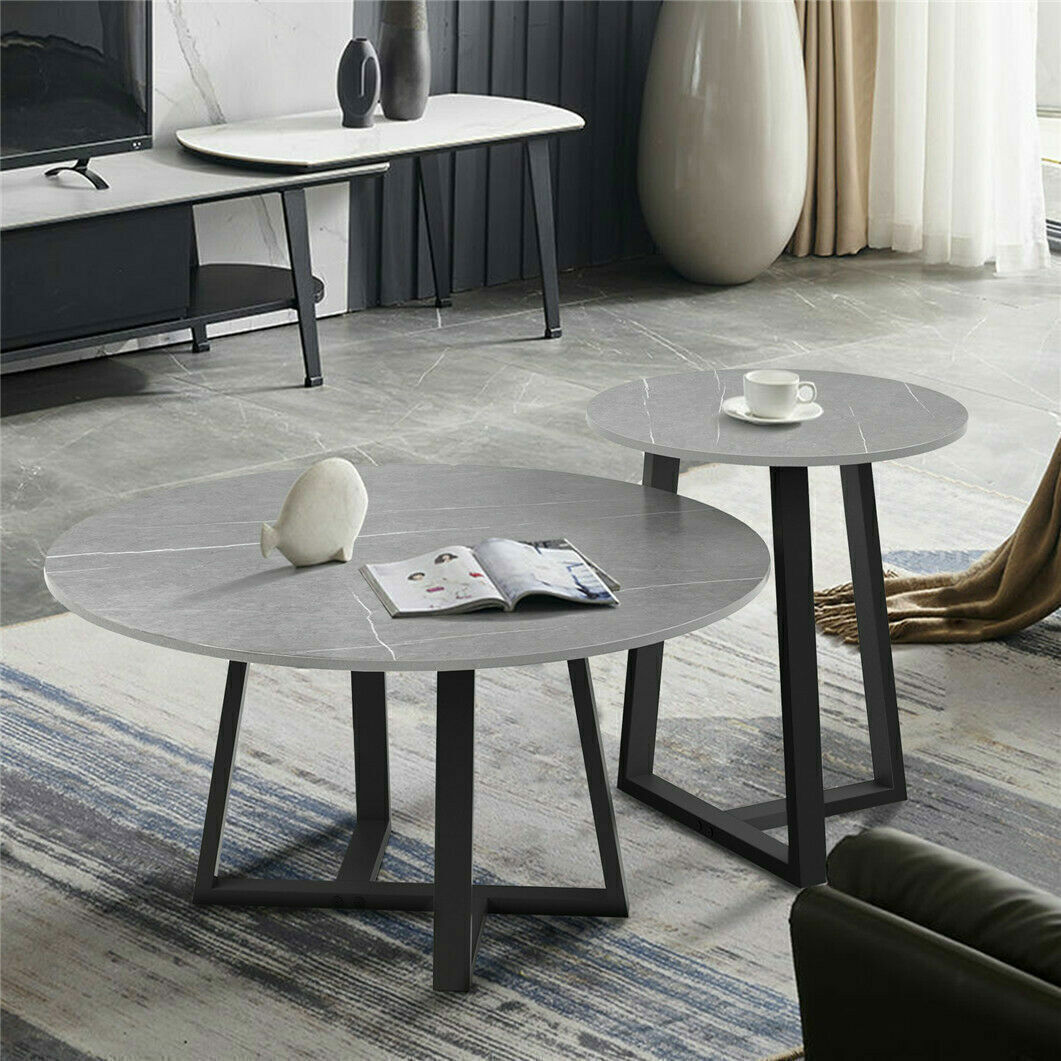 Sintered Stone Round Coffee Table 2x Nesting Table For Living Room Easy to Clean