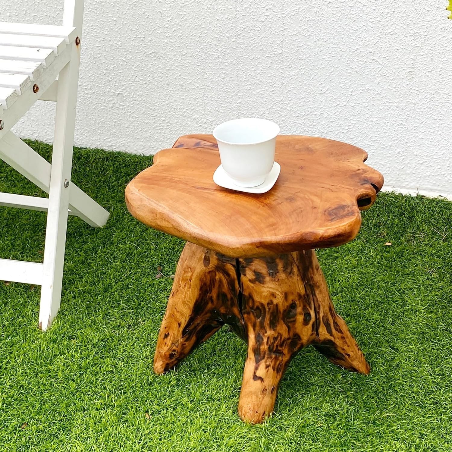 14.5″ Natural Cedar Tree Stump Stool – Unique Wood Side Table & Rustic End Table