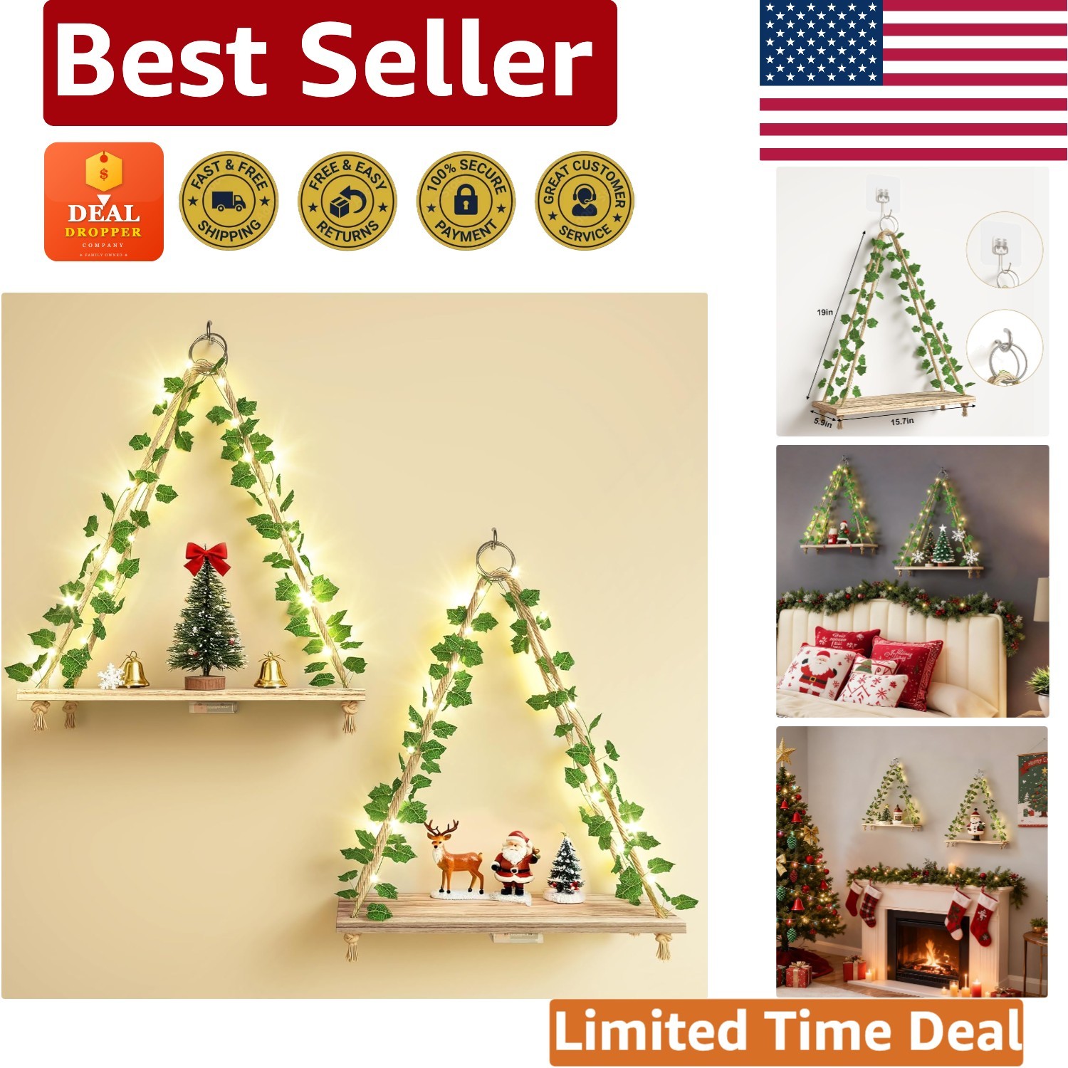 Natural Wood Floating Shelves with LED Strip – Perfect for Plants & Decor