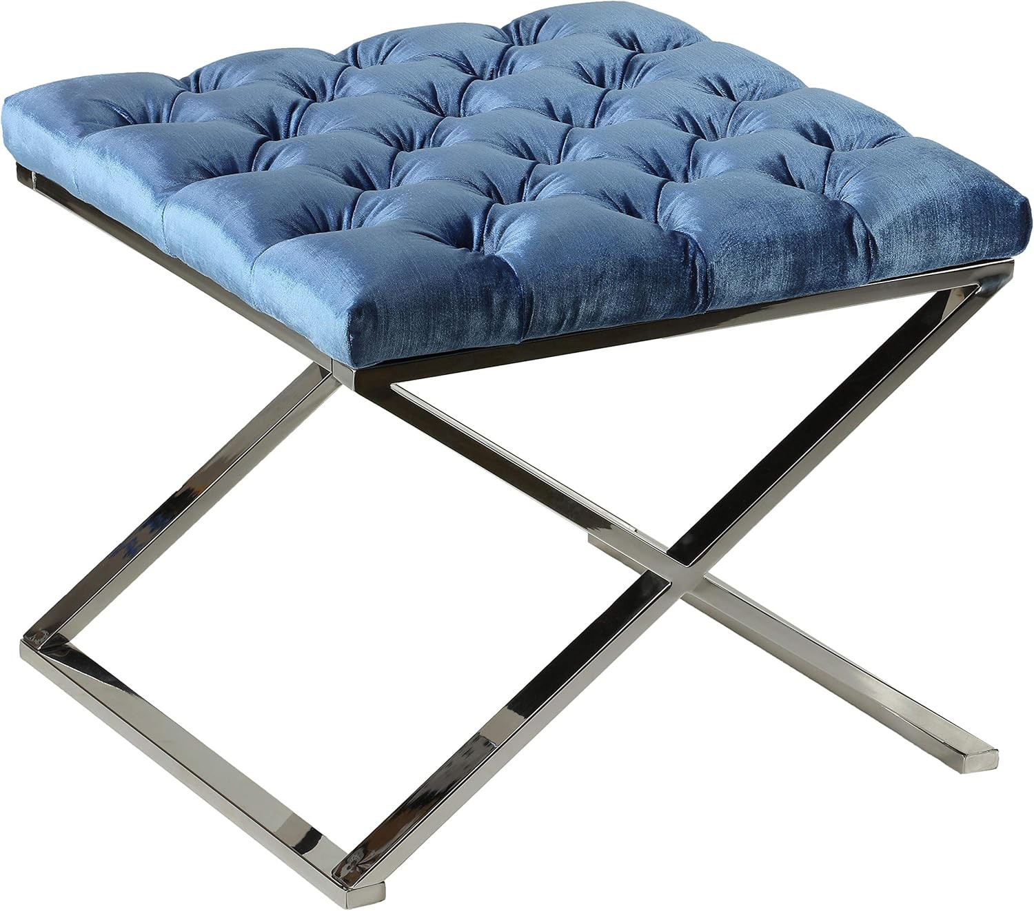 Mariana Blue Tufted Ottoman with Stylish Metal Legs, 21
