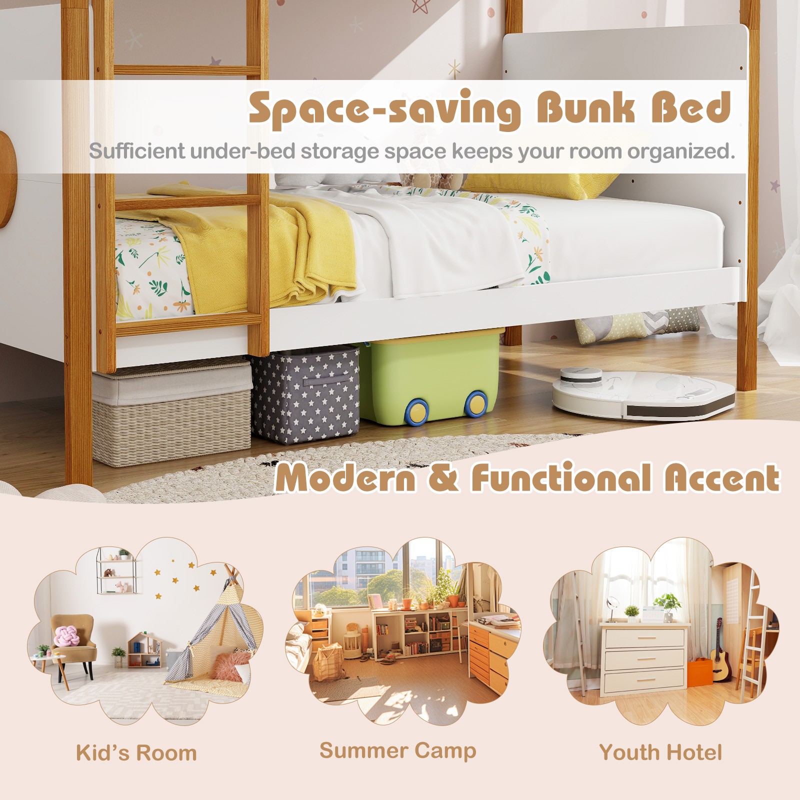 Twin 2-in-1 Over Bunk Bed Frame with Integrated Ladder & Safety Guardrails