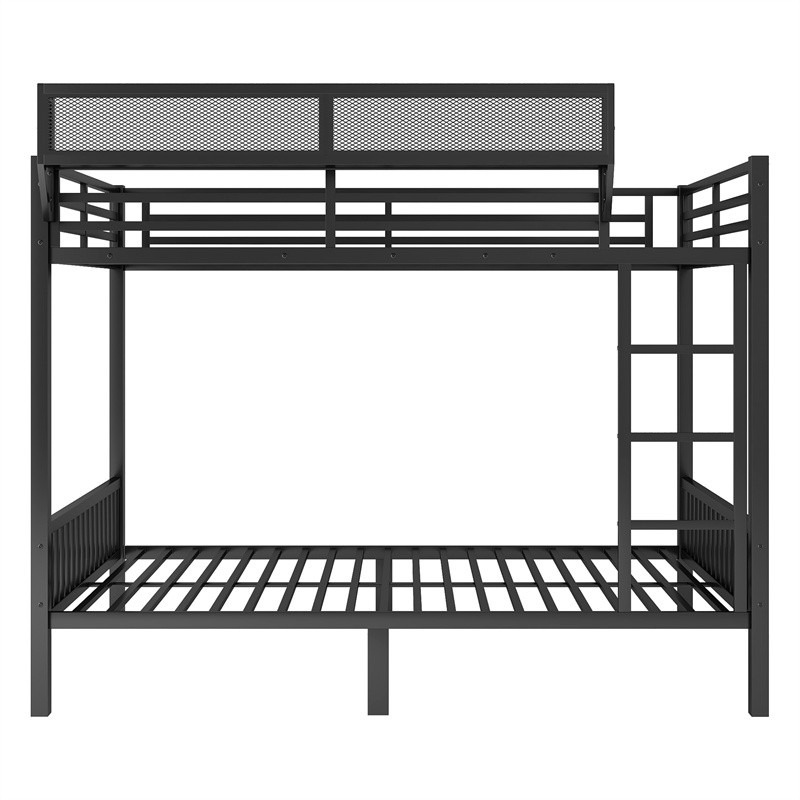 Queen Over Queen Metal Bunk Bed with Full-length Guardrail & Storage Shelf,Black