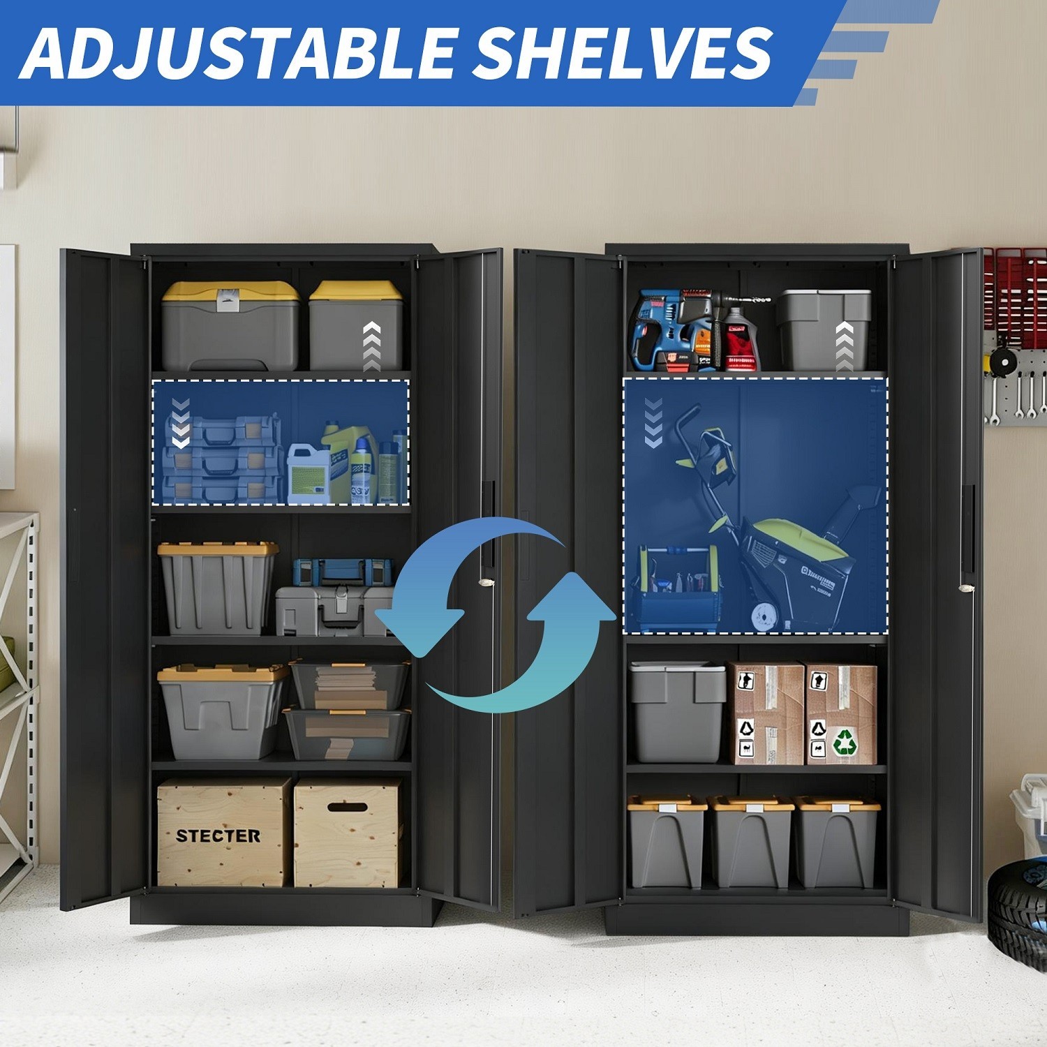 71″H Metal Garage Storage Cabinet Steel Locking File Cabinet w/Doors&4 Shelves