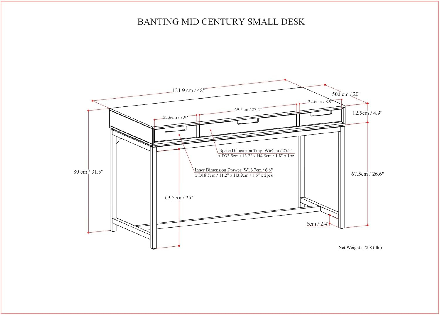 Banting 48″ Solid Hardwood & Metal Desk with Drawers – Modern Industrial Style