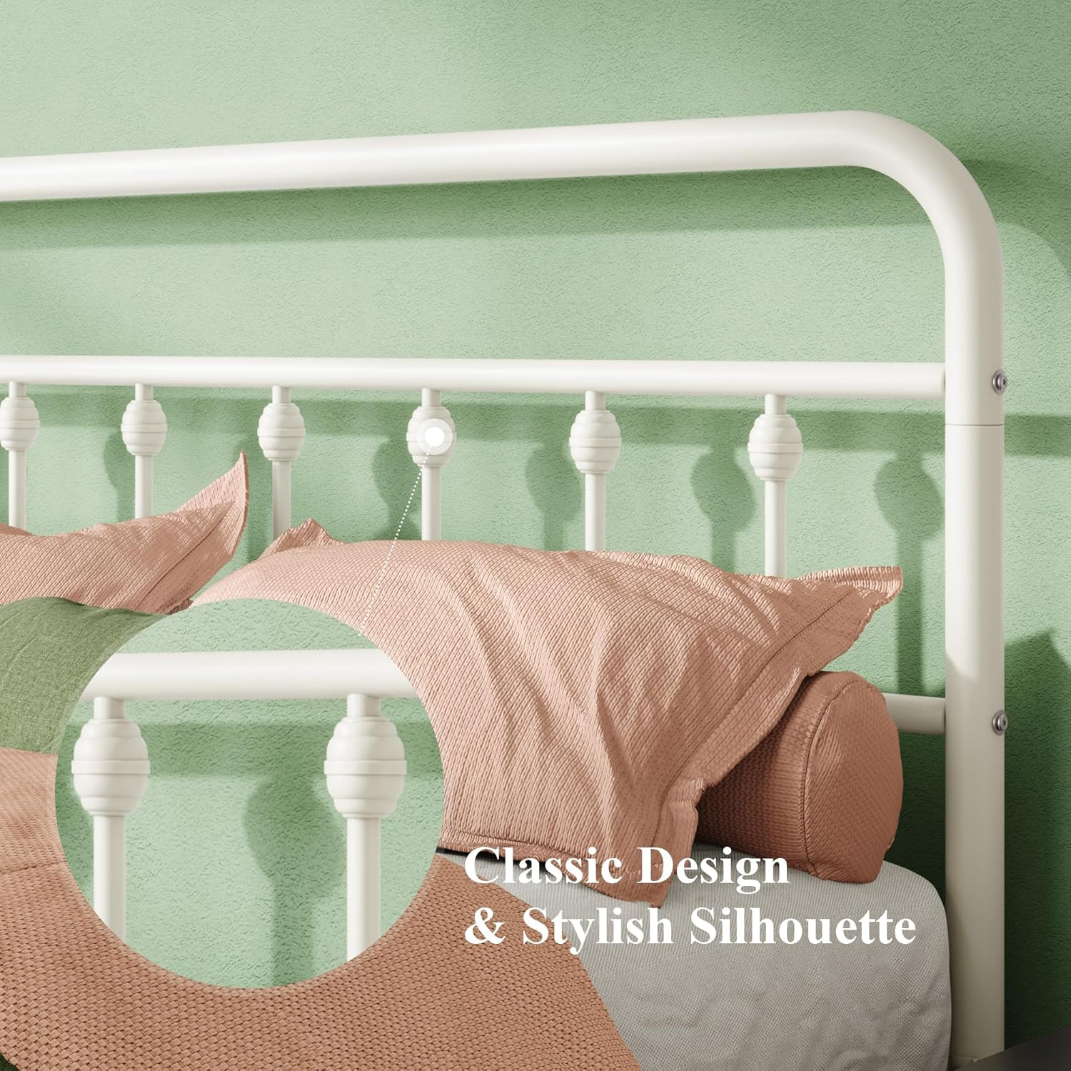Allewie 14 Inches Full Size Metal Platform Bed Frame with Victorian Style Iron-A