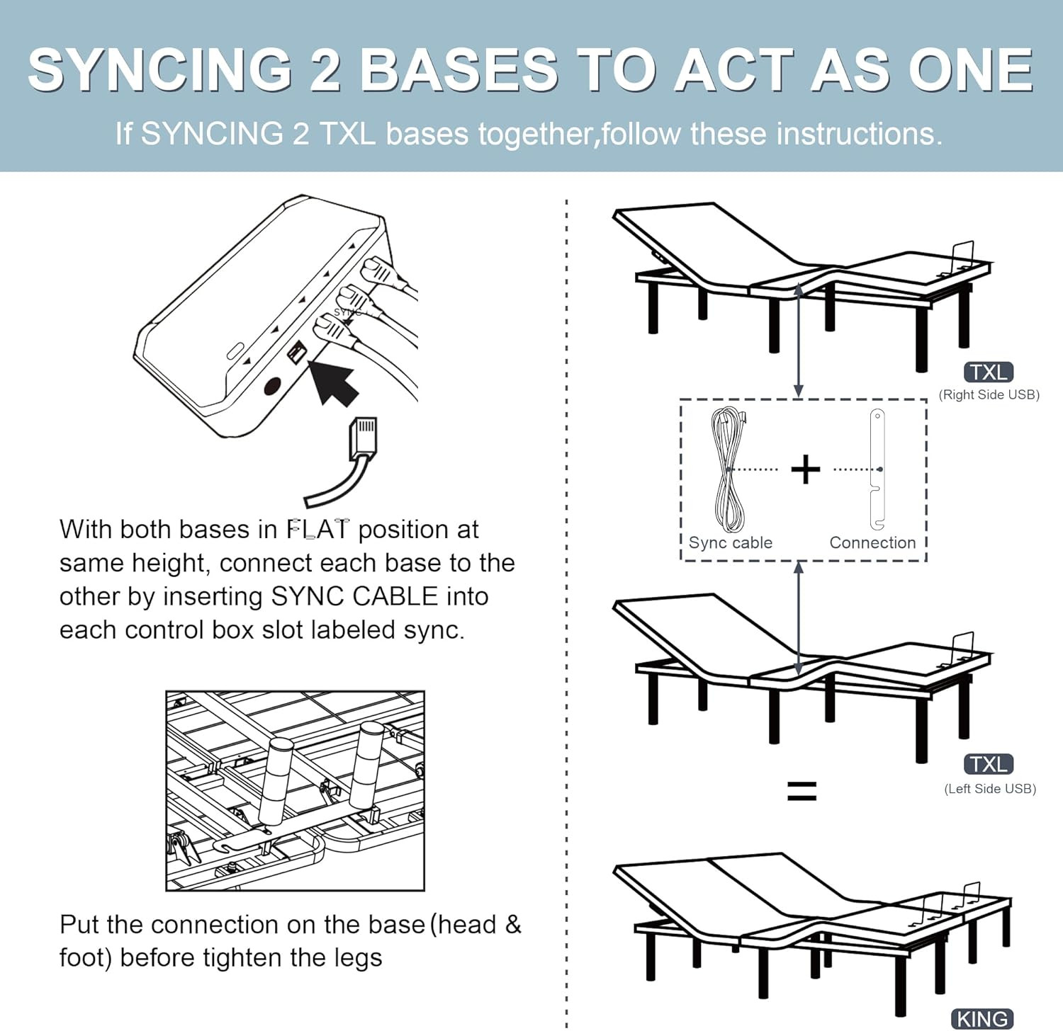 Adjustable Electric Twin XL Bed Base Frame with Massage,Wireless Remote, USB Typ