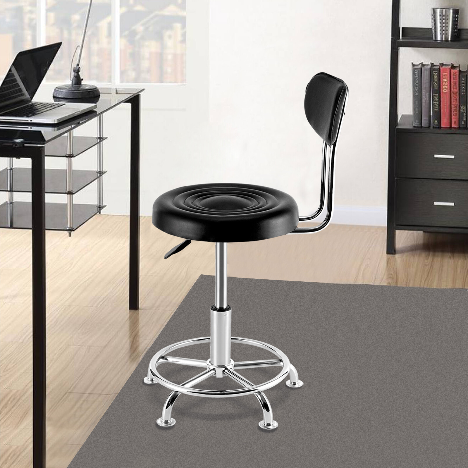 Work Shop Stool Bench Hydraulic Chair Bar Garage Adjustable Height+Back+Footrest