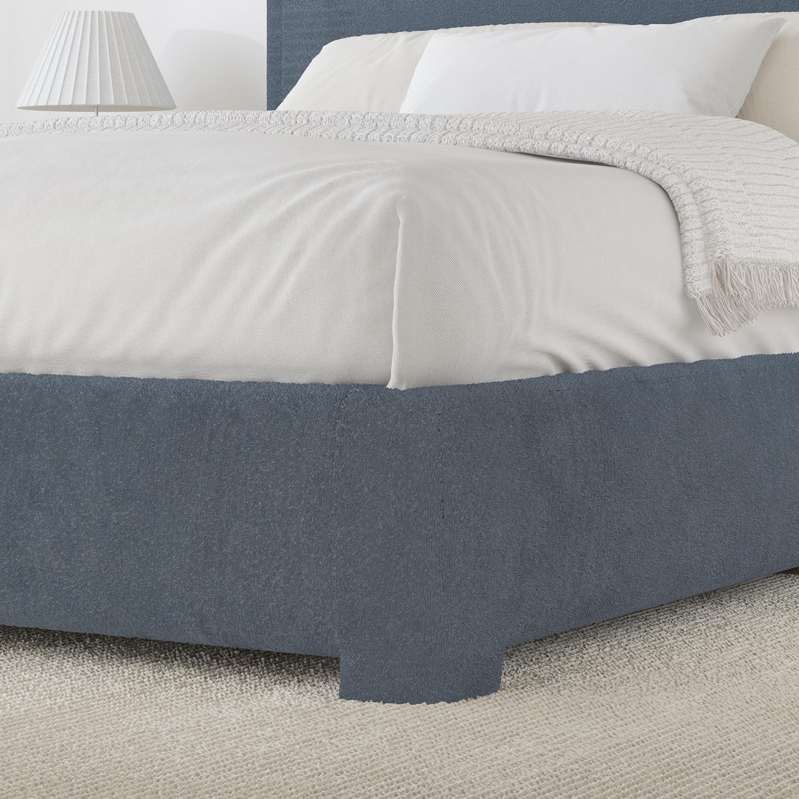 Twin Bed Frames with Headboard,Cloud Boucle Upholstered Platform Bed,e