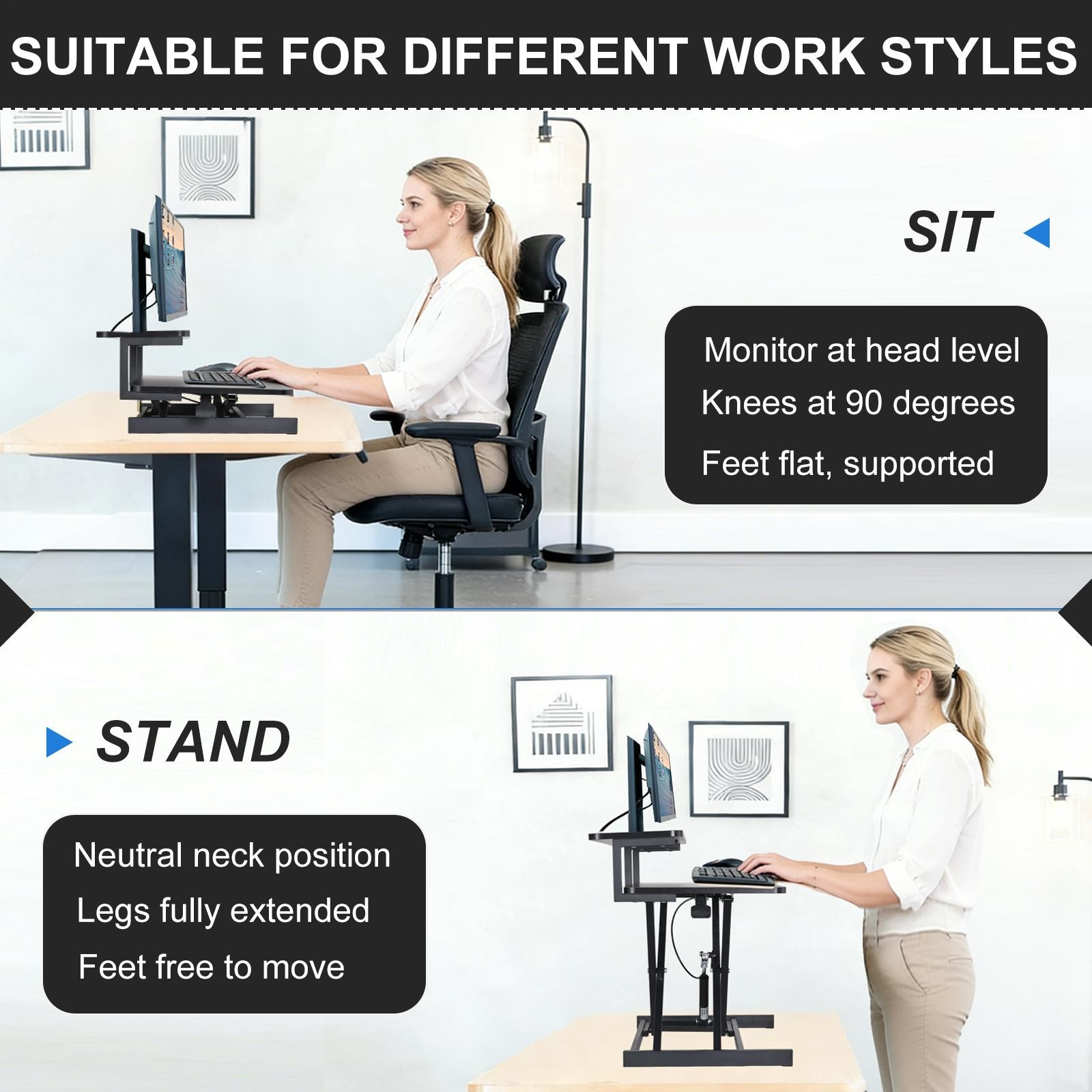 Height Adjustable Standing Desk Riser 37″ Sit to Stand Converter Workstation
