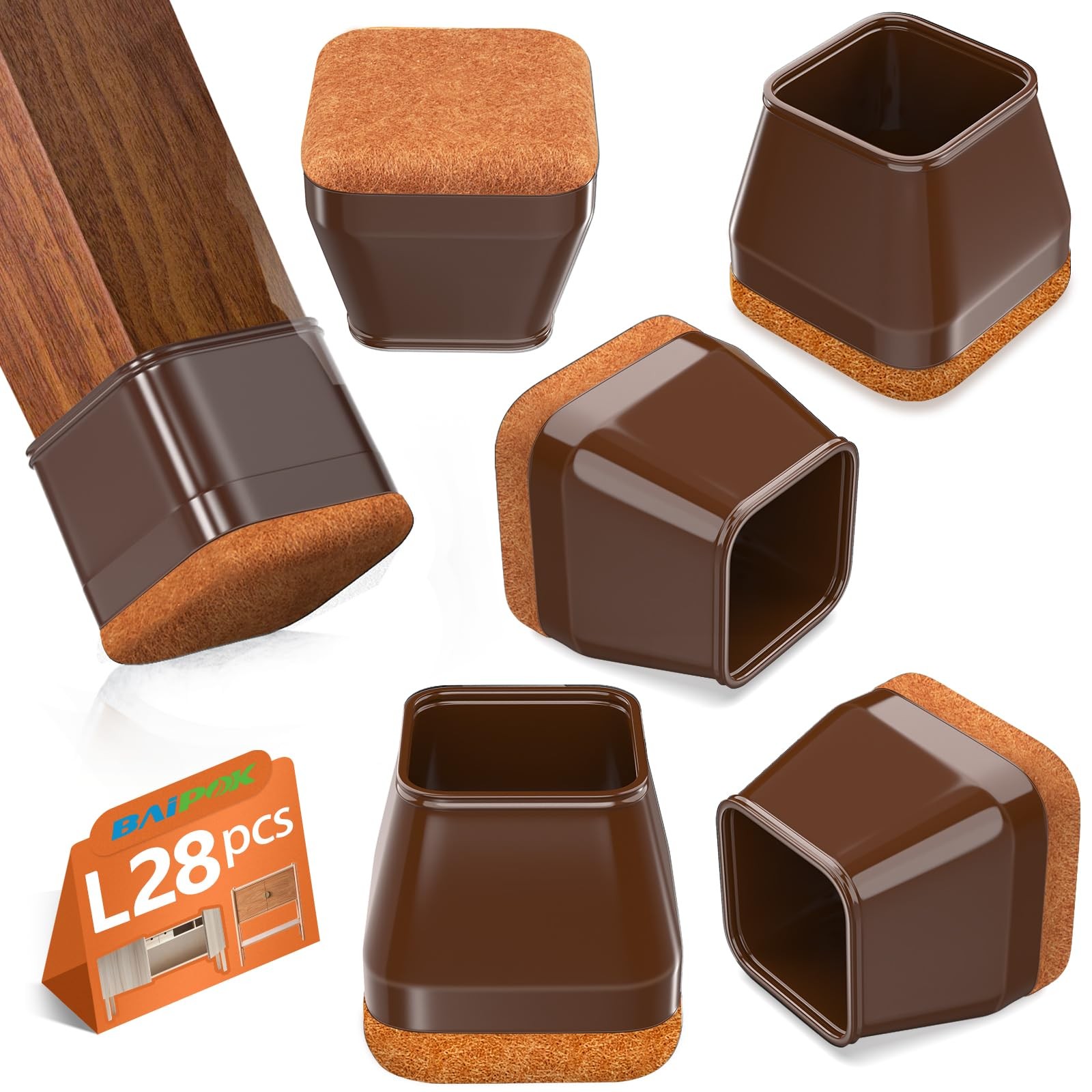 28Pcs Square Chair Leg Floor Protectors with Wrapped Felt Pads