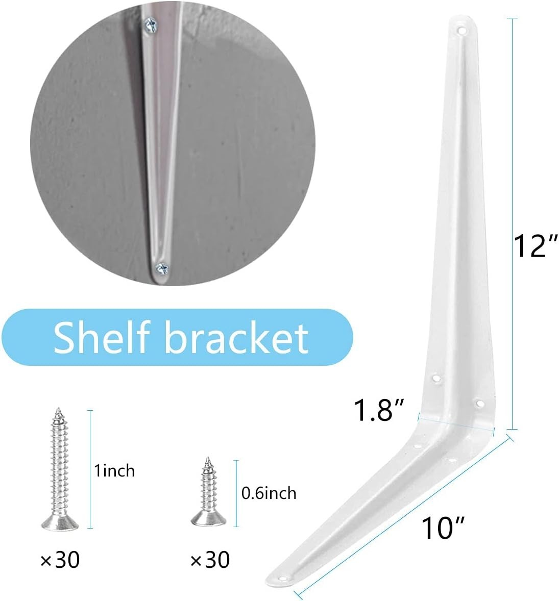 Shelf Bracket 12×10 in, 10 PCS White Shelving Brackets, L Brackets for Shelve…