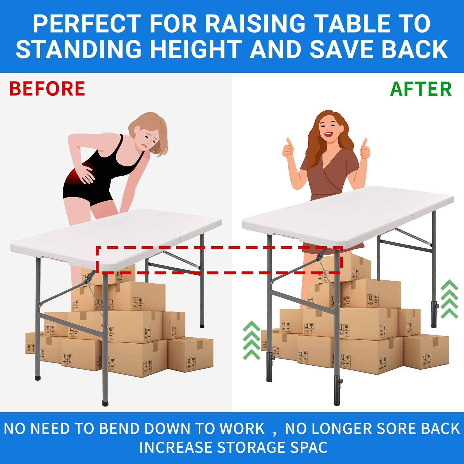 VinBee Folding Table Risers Leg Extenders 4 Pack 7.7 inch Adjustable for