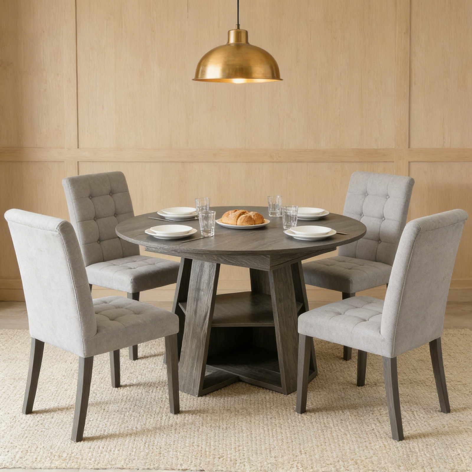Extendable Round Dining Table 43.3″-59″ for 4-8 with Storage Shelf