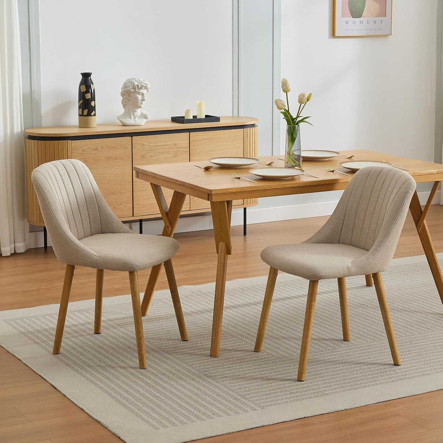 Set of 2 Modern Upholstered Dining Chairs with Ergonomic Support and Oak Legs
