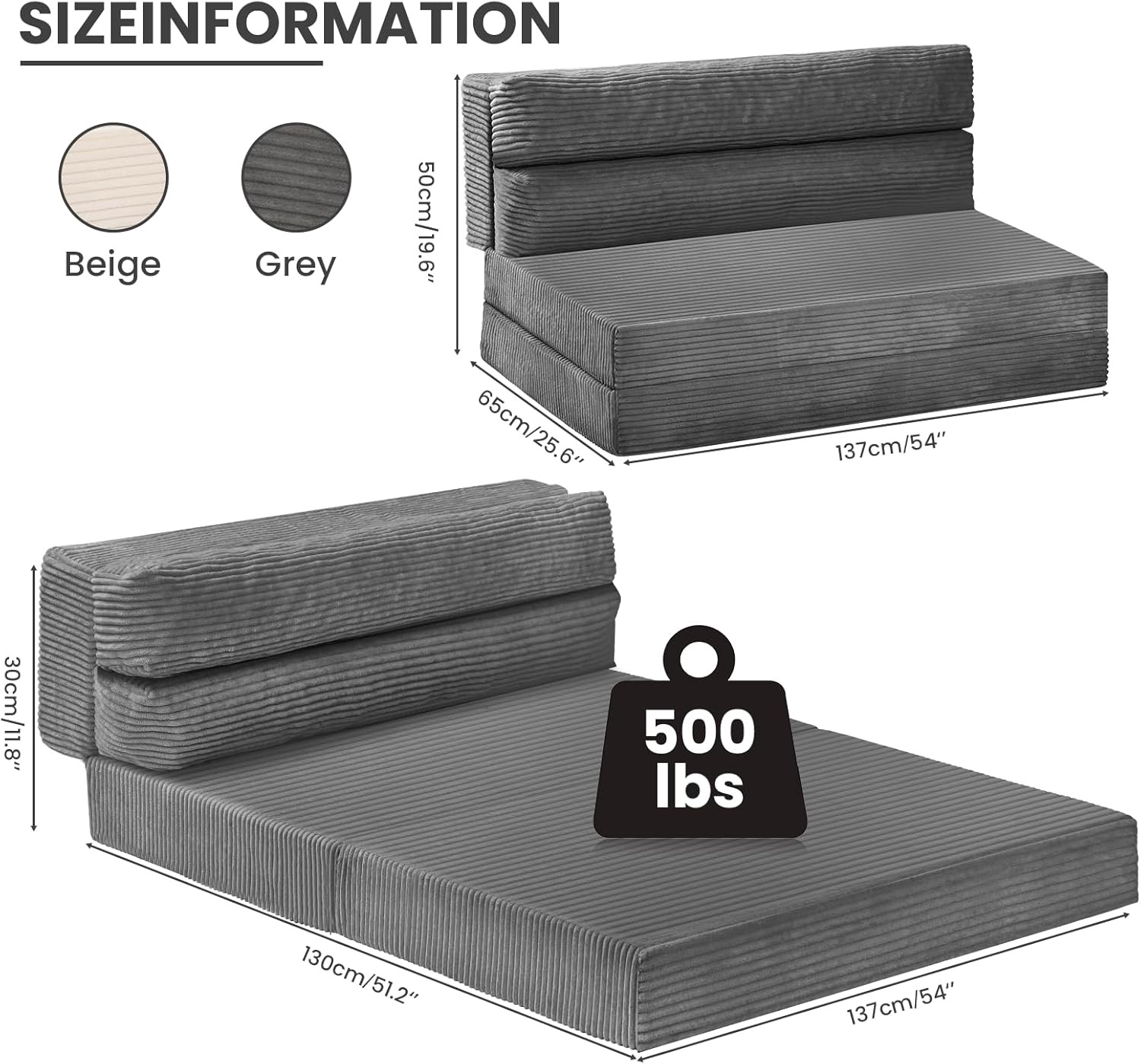 Folding Sofa Bed Convertible Sleeper Chair with Pilow Foldable Matress