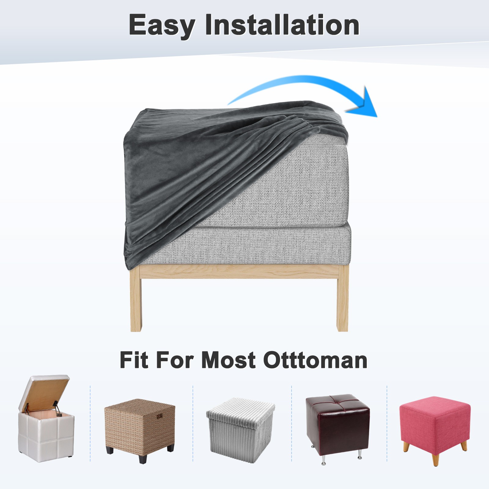 1-Pack 13″x13″x15″ Stretch Square Ottoman covers Footstool Protector Dark Gray