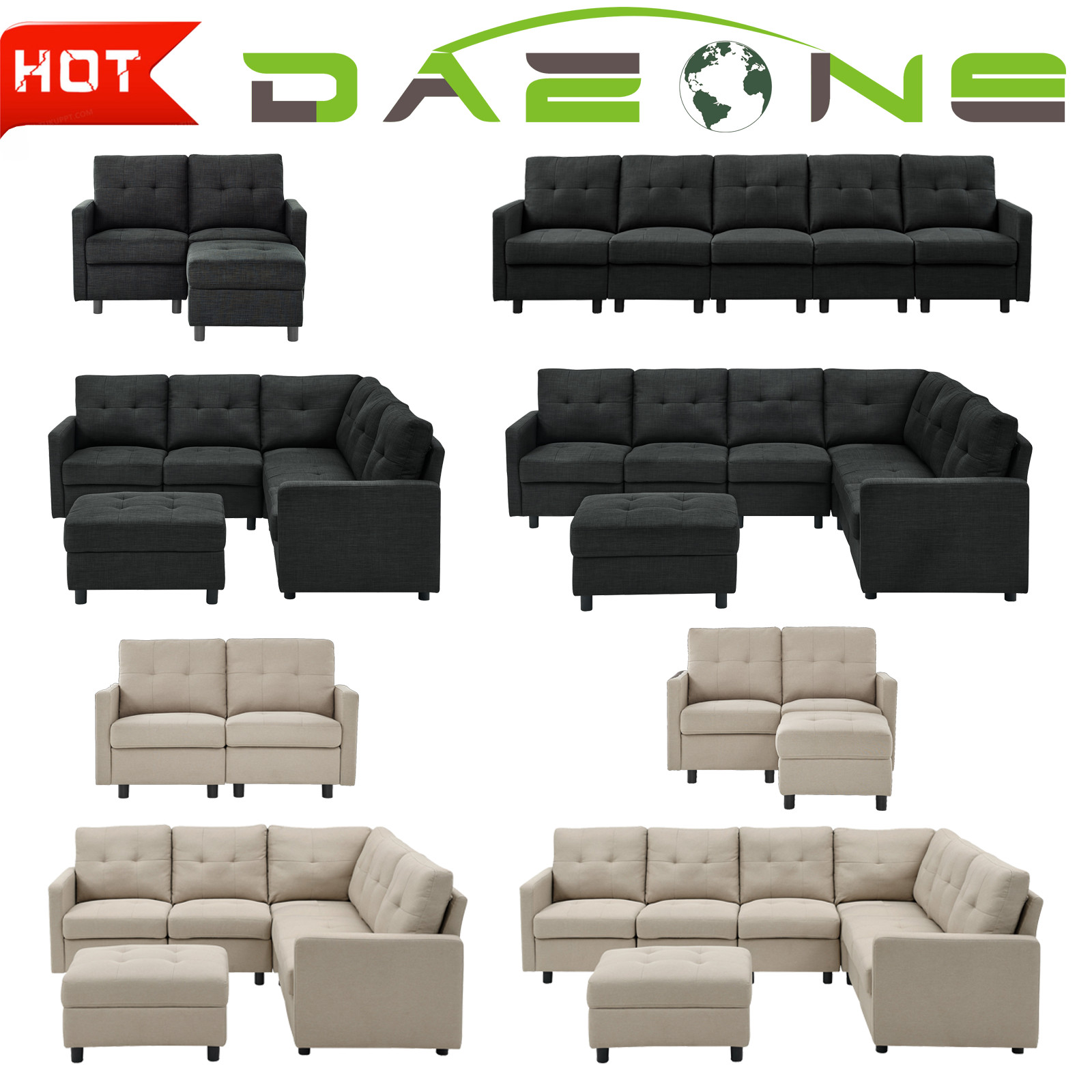 Modular Sectional Sofa Set – Modern Fabric Upholstered Couch for Living Room