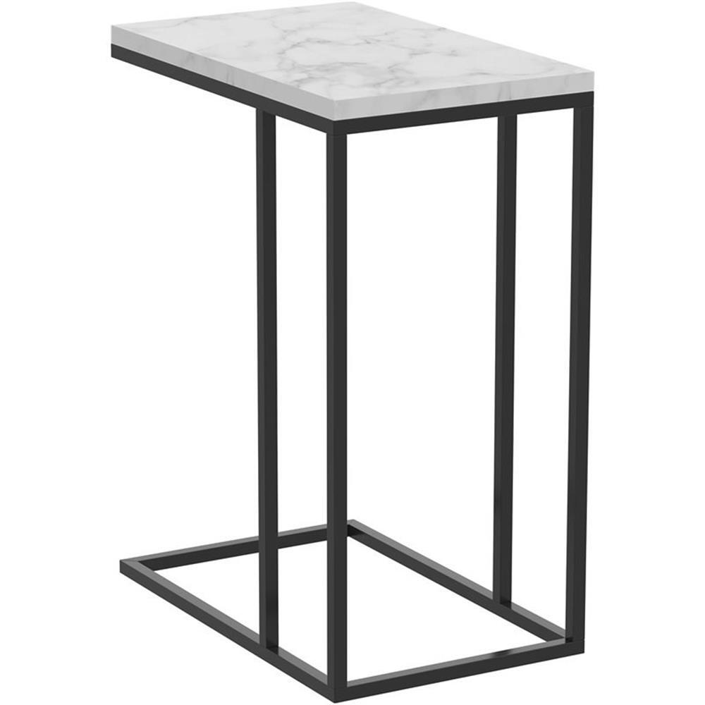 Safdie & Co. 19″L C-Shape Marble Accent Table in Black Metal