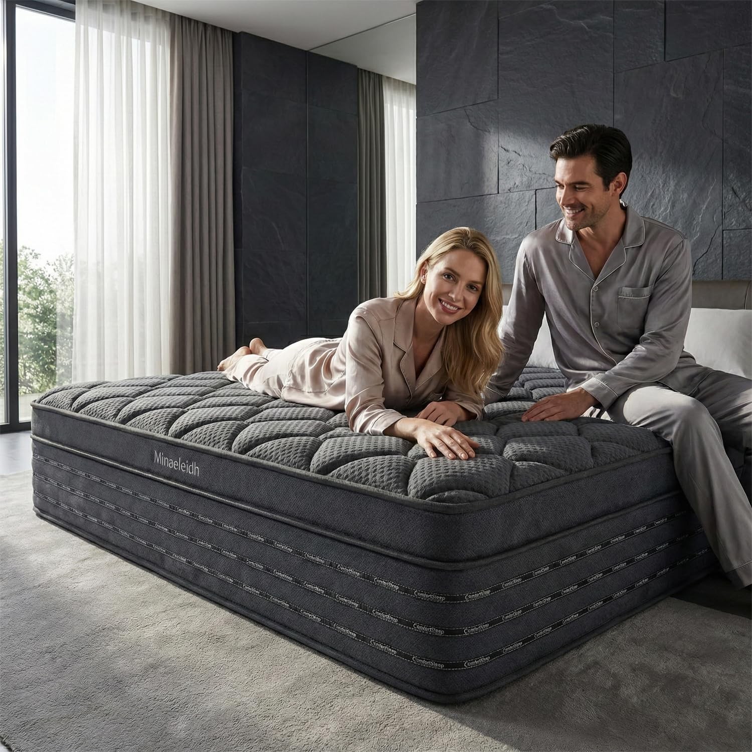 King Size Mattress 14 Inch, Medium Firm Boxed Hybrid Mattress, Cooling Gel Me…