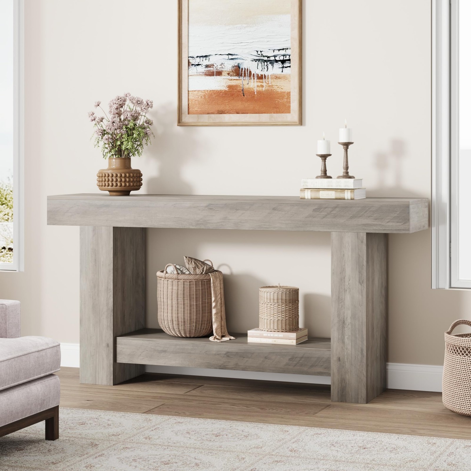 47.2in 63in Entryway Console Table Sofa Table Behind Couch, Wooden Accent Table