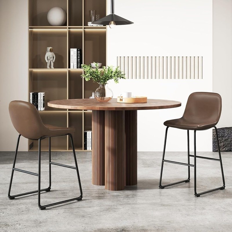 Ergonomic PU Leather Bar Stools Stable Steel Base Kitchen Dining Chairs New