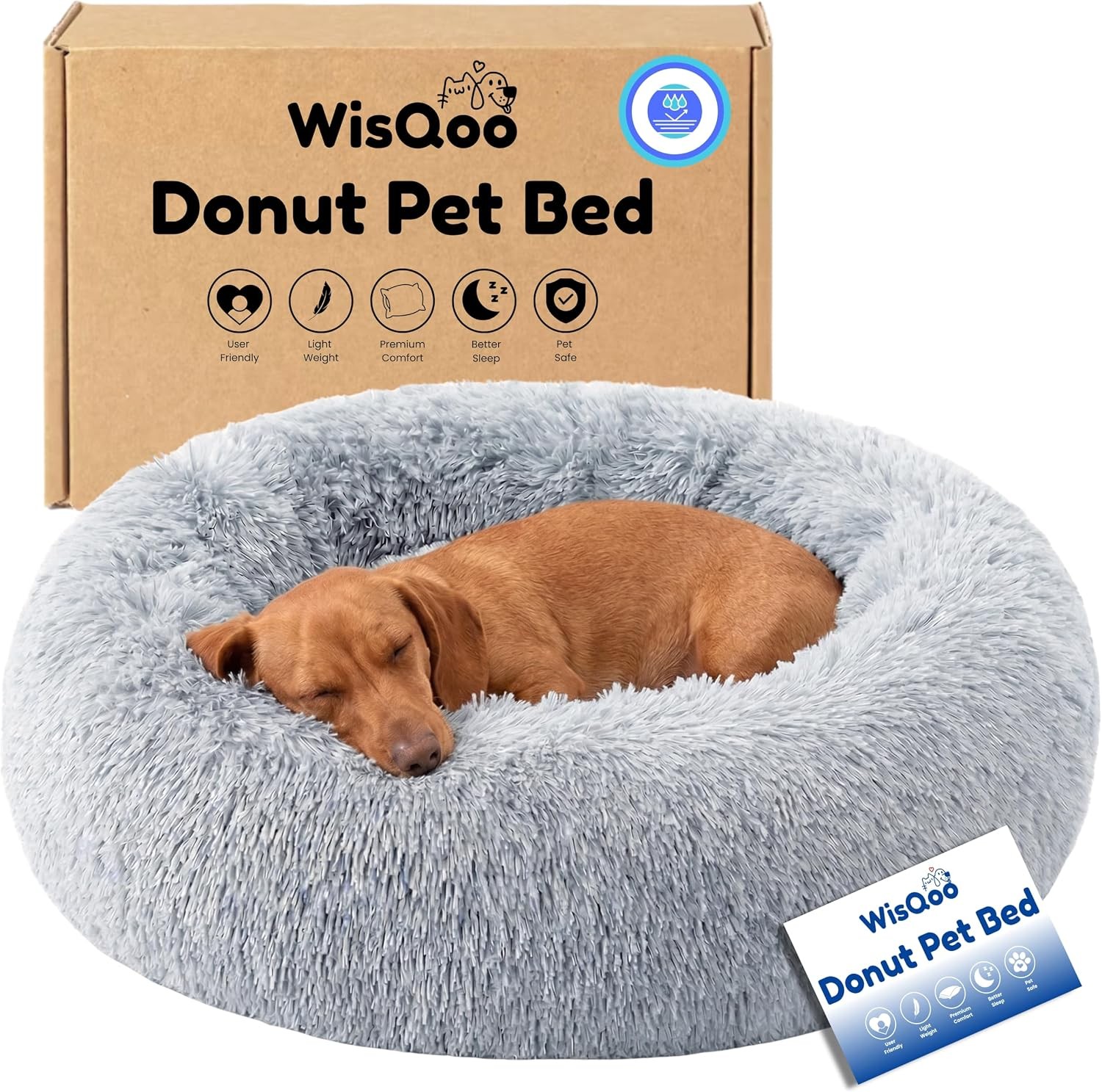 Calming Dog Cat Bed Donut Nest Plush Faux Fur Anxiety Pet Round Small Grey
