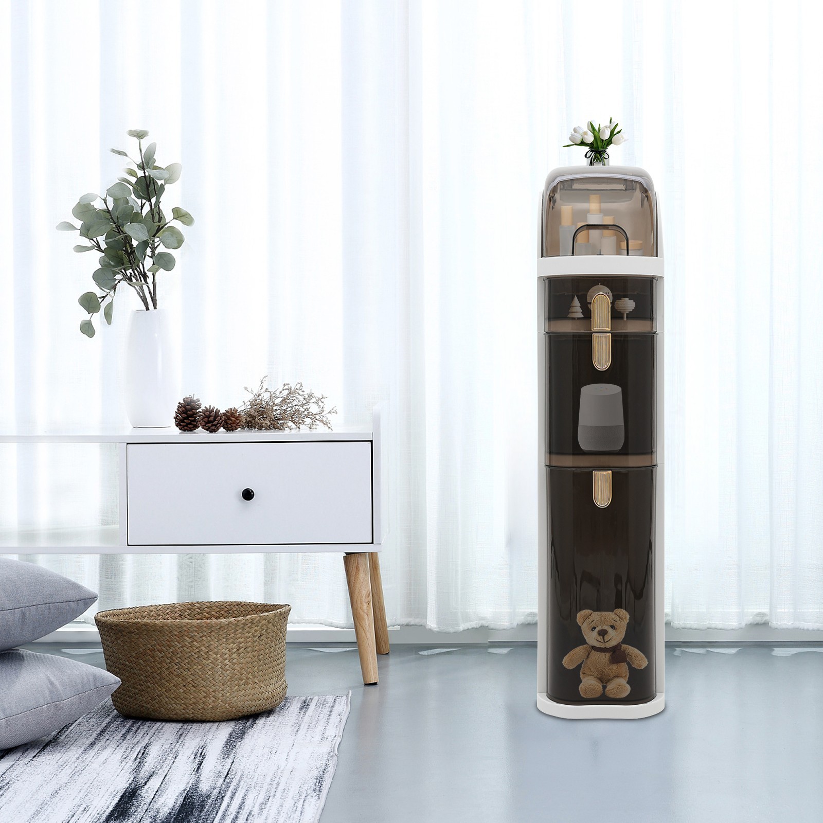 3-Tiers Narrow Slim Storage Cabinet, Bathroom Floor Organizer (16.1*7*30.7in)