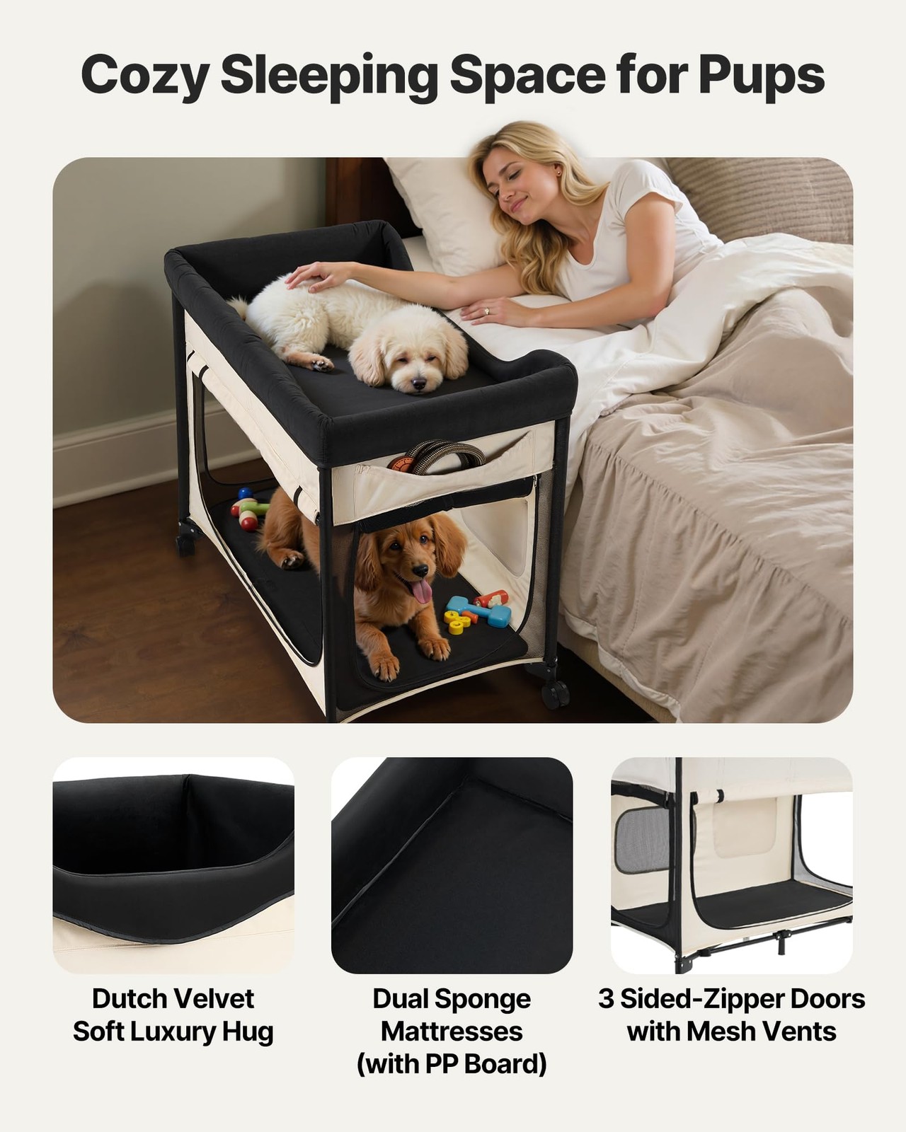 Vevor Bedside Lounge Pet Bed Foldable Bunk Dog Bed 600D Oxford Cloth And Dutch