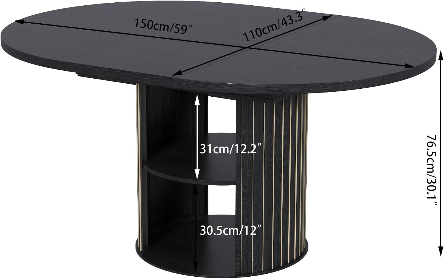 43.3in-59in Extendable Dining Room Table for 4-6, Dining Room Table with 2-Tier