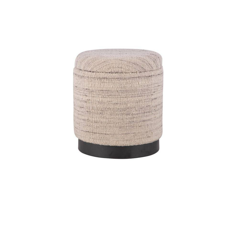 Handwoven Triton Gray Wool 16 In. Storage Ottoman with Matte Black Base