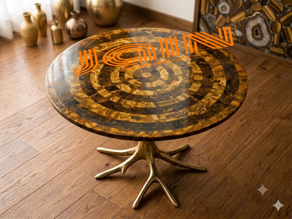 36″ Black Marble Table Top Coffee Inlay Tiger Eye decor Stone Mosaic Decor