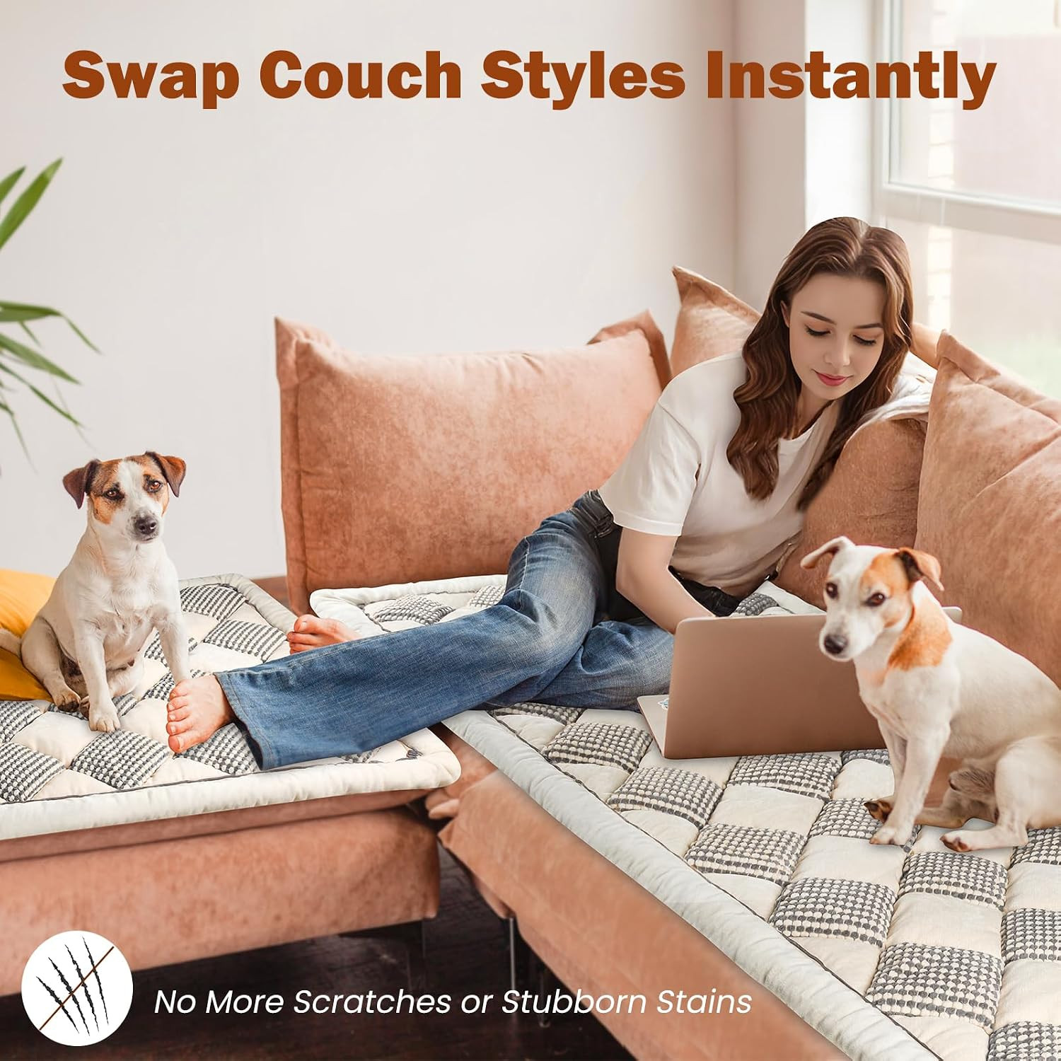 Stylish Checkered Couch Cover for Dogs – Washable Non-Slip Sofa Protector