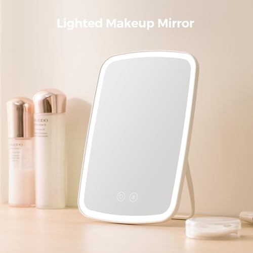 Lighted Makeup Mirror, Portable Mirror with Lights, 1500mAh 9.4″x6.6″ White