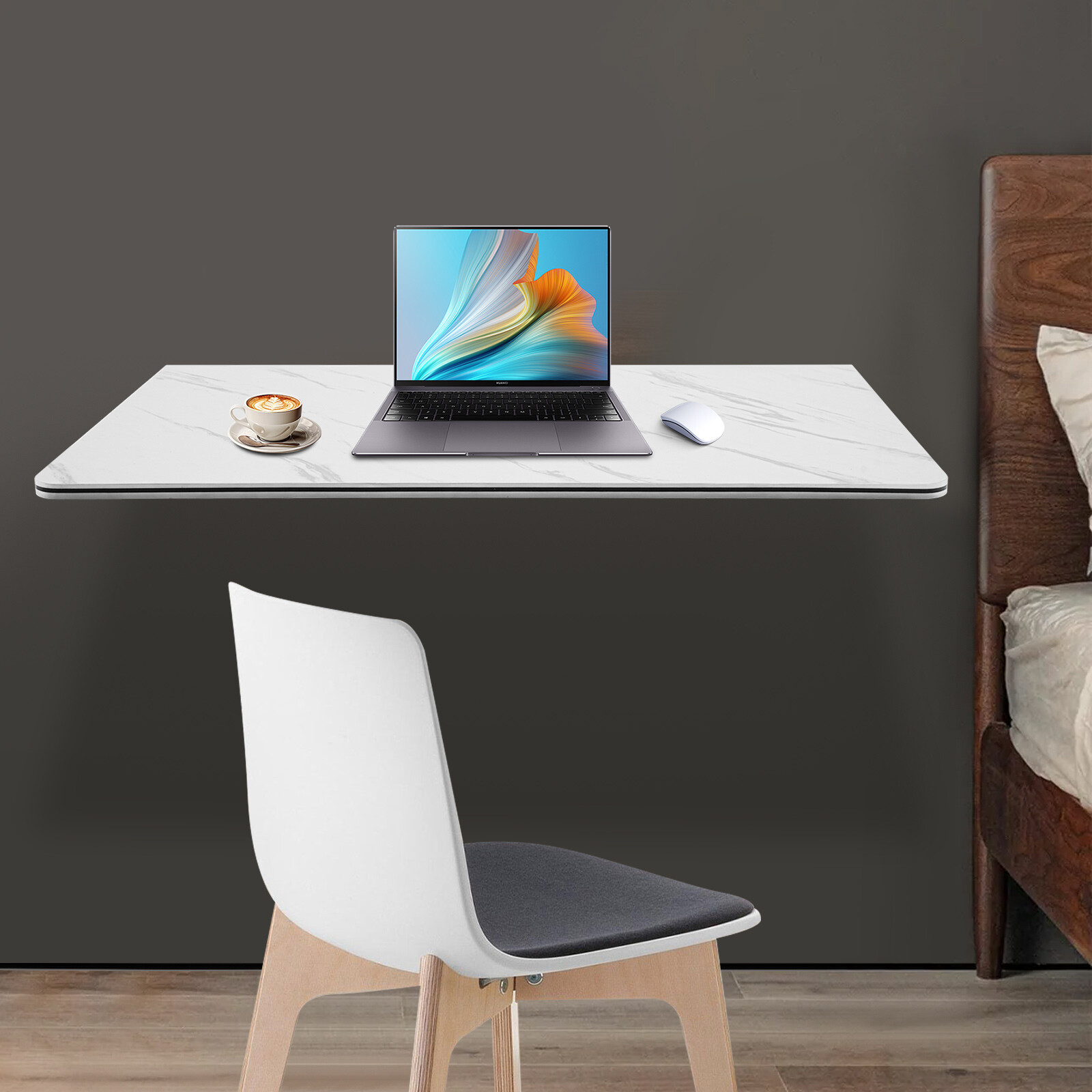 66.14 lbs Load White Folding Wall Desk, Wall-mounted Folding Table 35.43*19.69in
