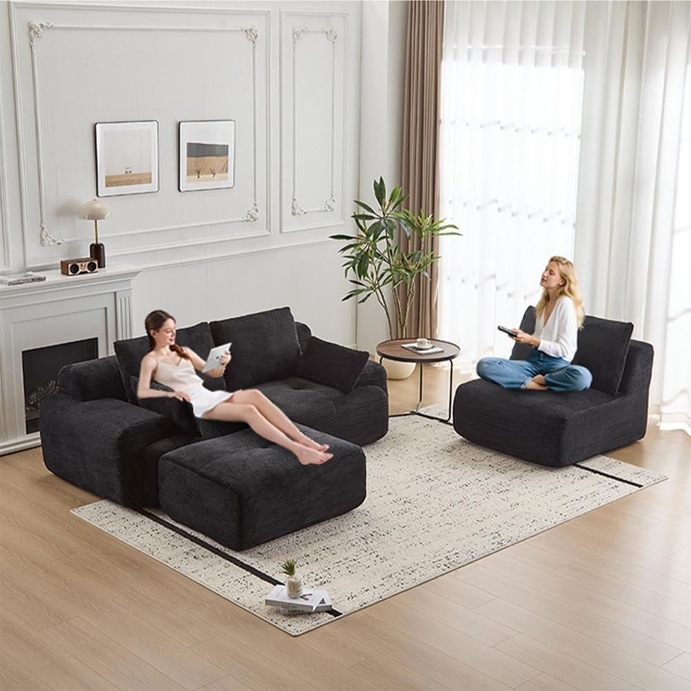 120″ Oversized Cloud Modular Sectional Sofa Corduroy Fabric Boneless Couch