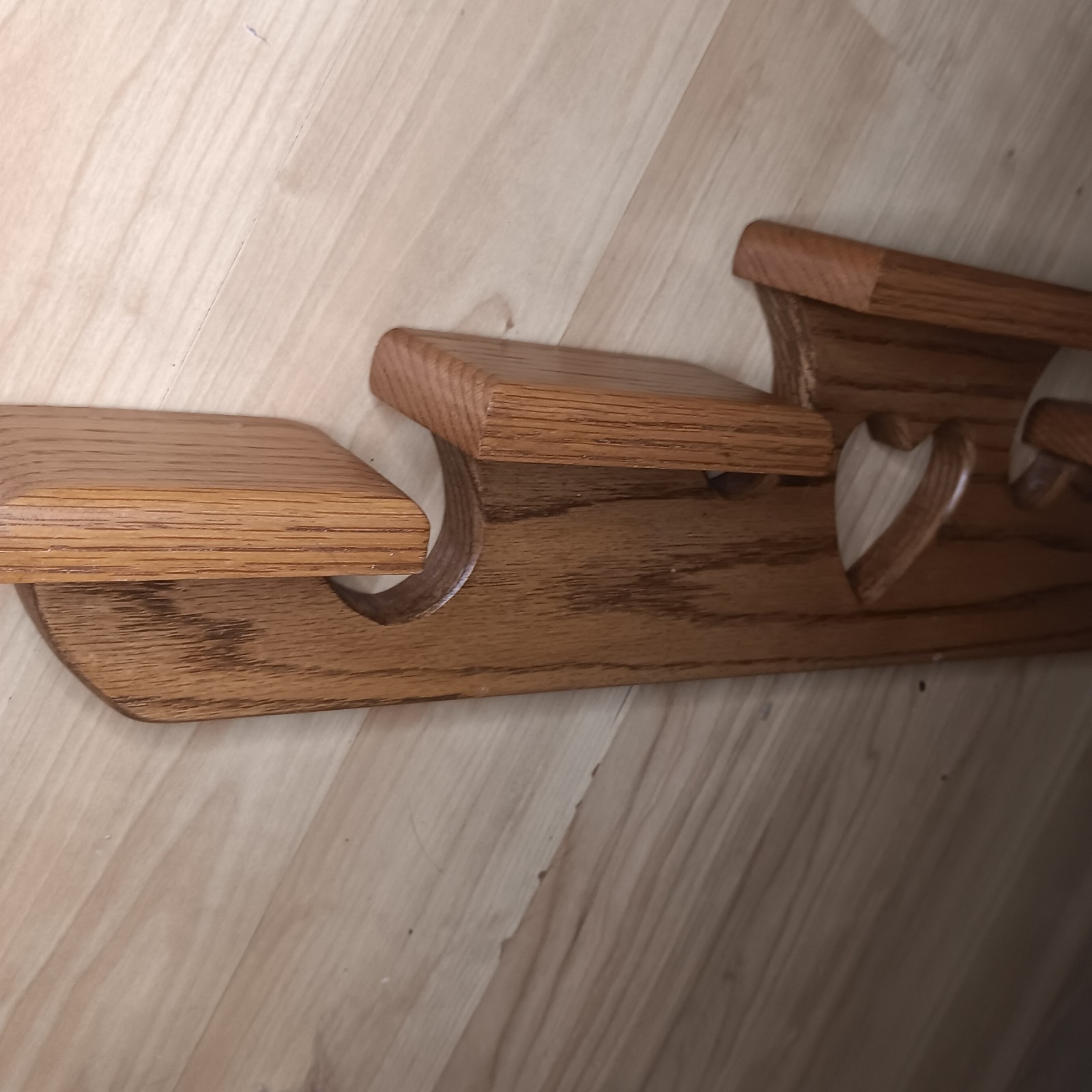 Vtg 80s Oak Wood Heart Cutout Staggered Wall Shelf Cottagecore Farmhouse 25.5″