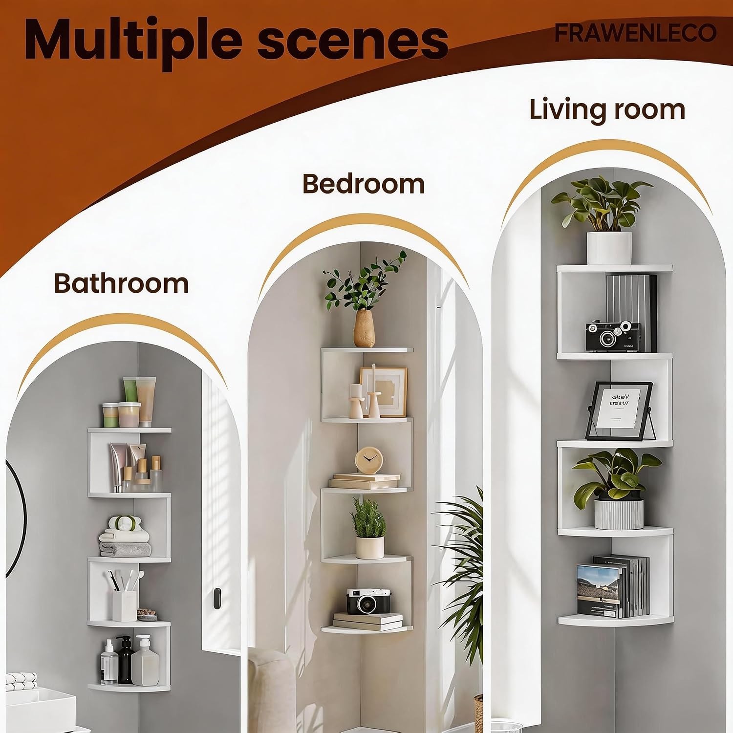 5-Tier Corner Shelf Wall Mount Floating Bookshelf Zigzag Storage Rack