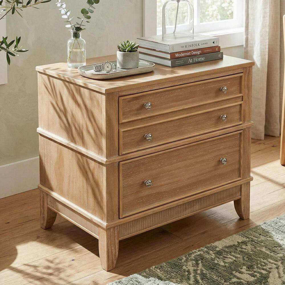 27.3 In. W X 17.3 In. D X 26 In. H Modern 3-Drawer Hazel Solid Wood Nightstand