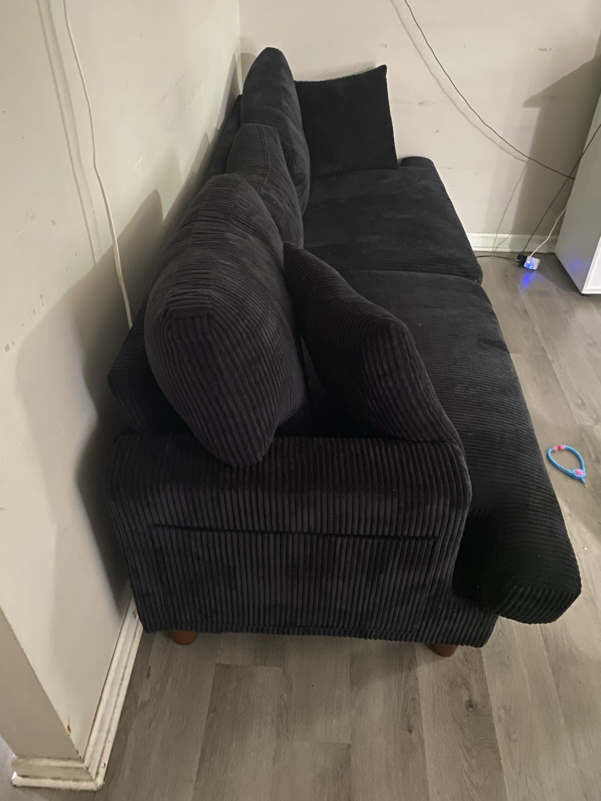 Black Corduroy Upholstered Sofa w/ Cushions 70in W x 35in L Living Room