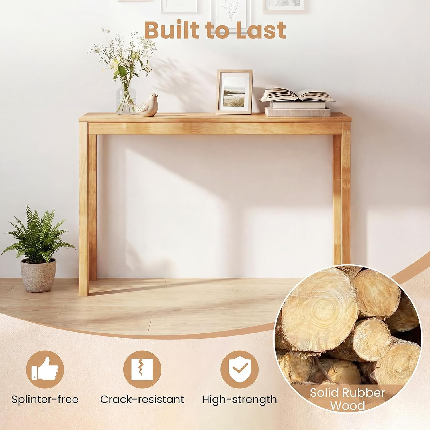 Narrow 48″ Wood Console Table with Solid Legs for Entryway & Living Room