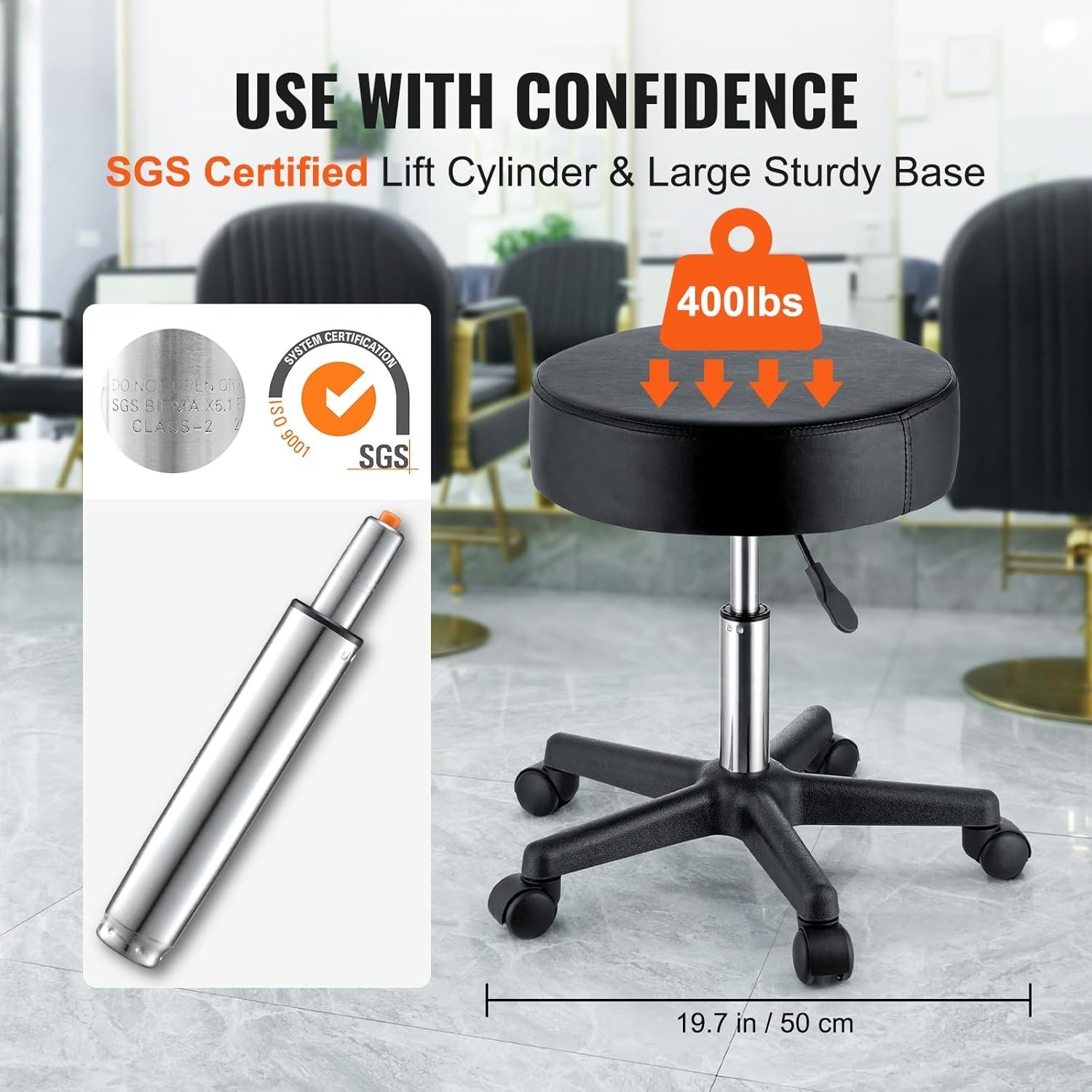 Comfort-Driven Adjustable Stool on Wheels with 400 LBS Capacity for Workspaces