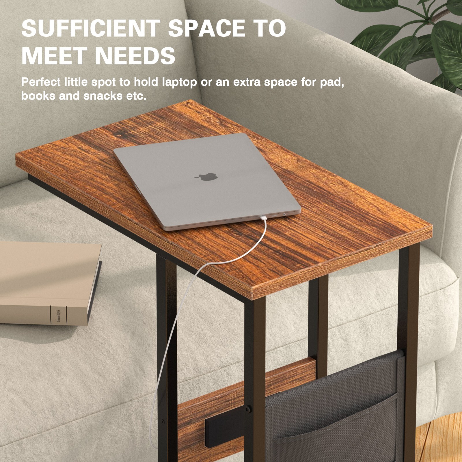 Set of 2 Adjustable Coffee Nesting Table with USB Port and Wheel for Living Room